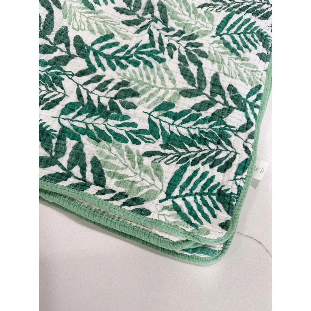 Cloud Island Green Leaf Botanical Striped Muslin Cotton Baby Blanket Quilt